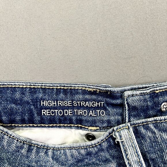 Wild Fable High Rise Straight Leg Jeans Women’s Size 8 Blue Button‎ Fly Raw Hem - Picture 10 of 14